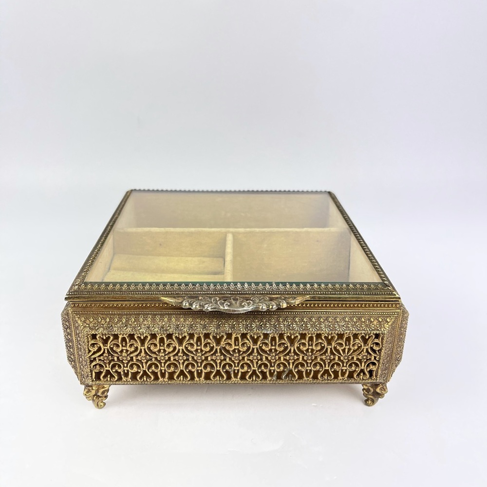 Antique brass jewelry box